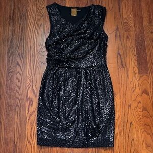 Ali Ro Black Sequined Draped Cocktail Dress Size 2 Holiday NYE